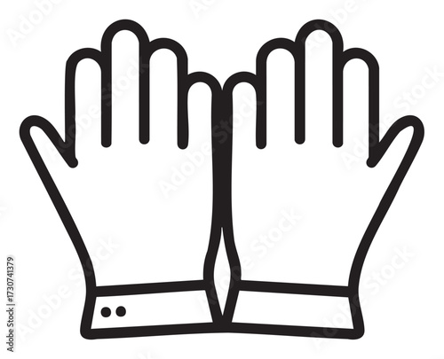 Outline of a pair of gloves with cuffs icon in black and white - stock vector