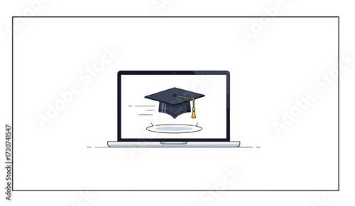 A laptop screen displaying a graduation cap icon, symbolizing education and achievement.