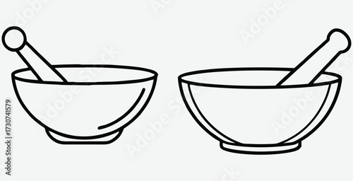 Line art illustration of a mortar and pestle featuring clean simple lines vector art design