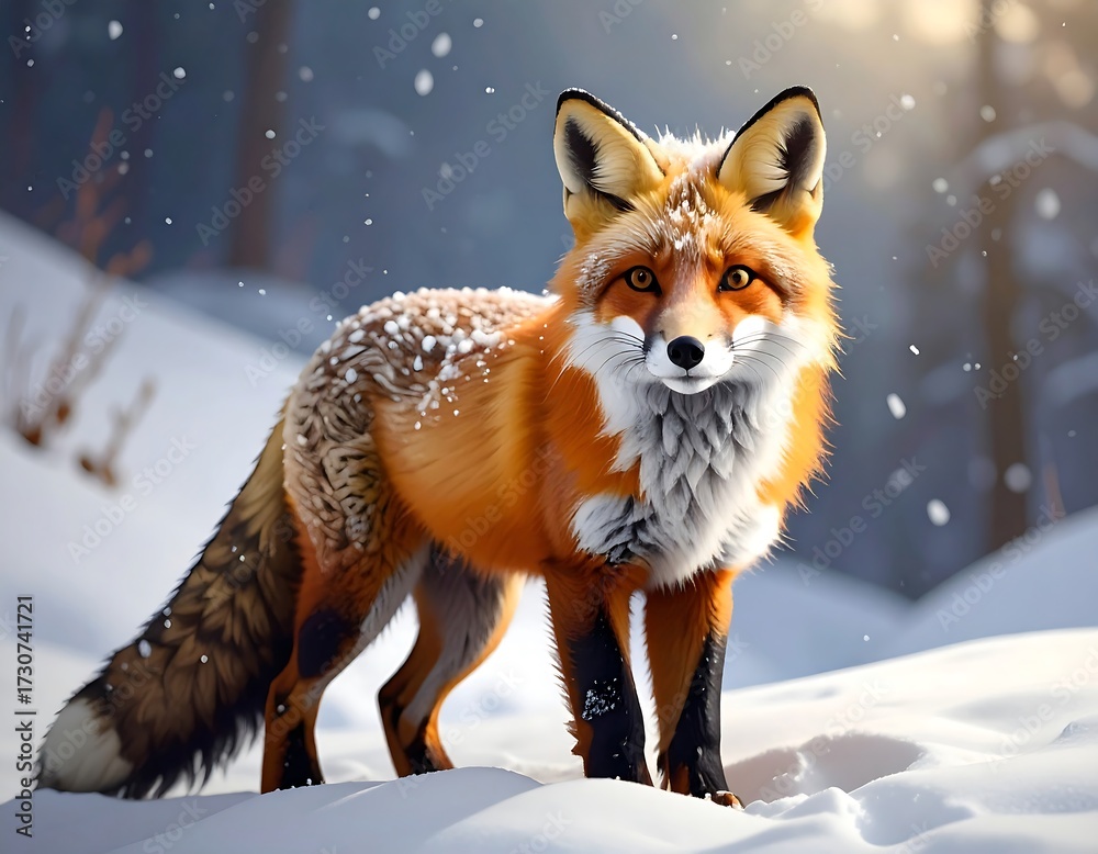 Obraz premium Winter Fox in Snowy Forest.