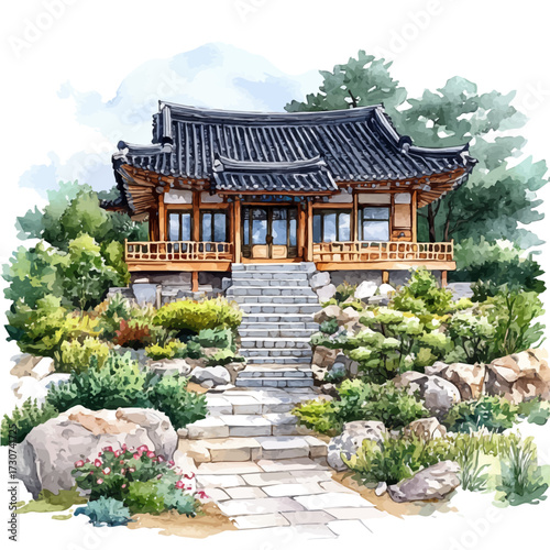 Korean Seaside Games, watercolor illustration vector, isolated on a white background.