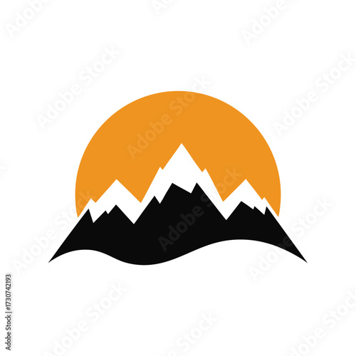 Silhouette minimal sun rising over mountain vector flat clean landscape illustration simple design with white background