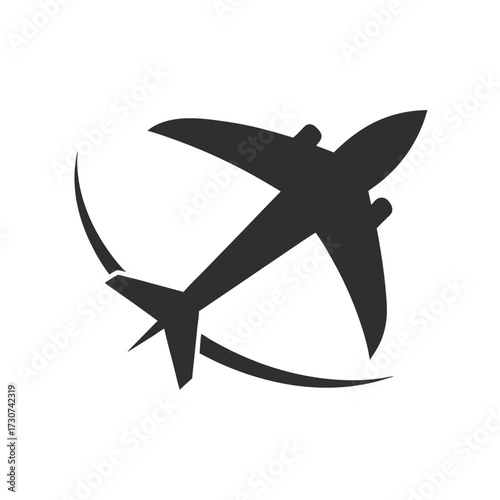 Silhouette plane flying minimal travel icon simple modern vector illustration with white background