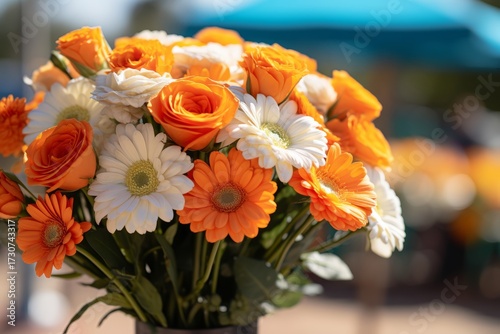 Close up of a vibrant bouquet of flowers, beautifully arranged with a softly blurred background.