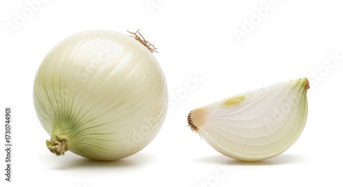 Whole White Onion and a Wedge Cut Onion vegetable food