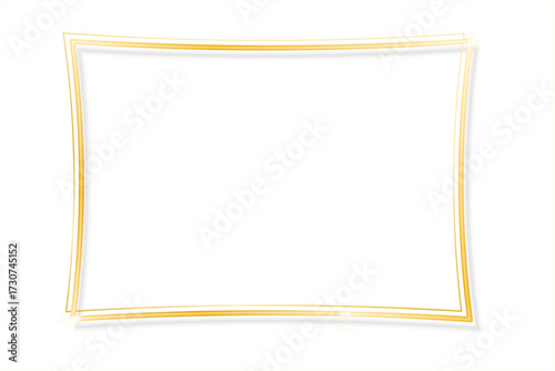 Golden rectangle frame with shiny surface and shadow. Luxury realistic concave border. Vector illustration for Christmas card, invitation, template
