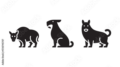 Set of minimalist animal icons simple black glyph vector design isolated on white background