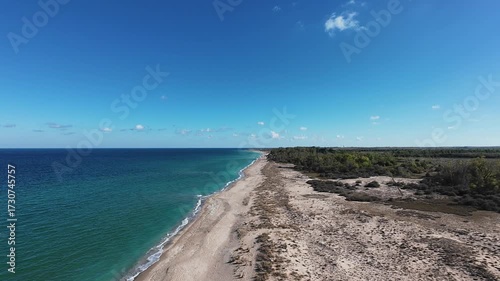 Drone flying on the shoreline of the Black Sea