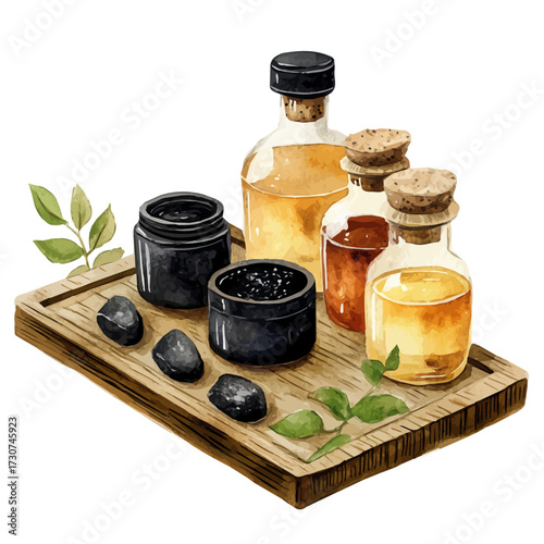 Korean Mud Therapy, watercolor drawing vector, isolated on a white background.