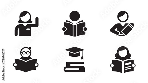 Set of education icons student and graduation symbols in simple flat vector design isolated on white background