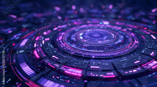 Futuristic digital technology visualization with vibrant colors and intricate patterns, showcasing data analytics and advanced design elements