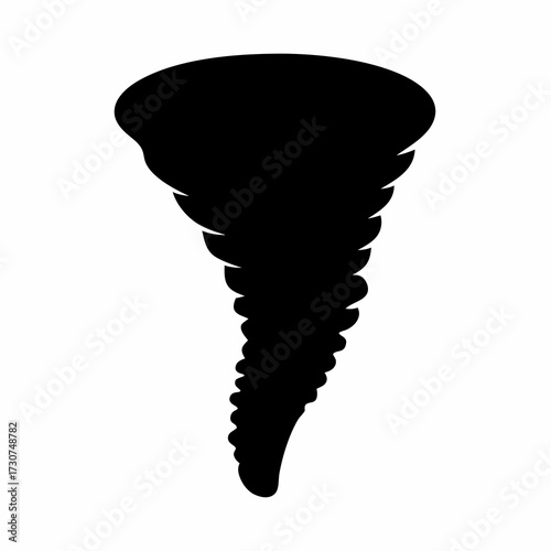 Dramatic Black Silhouette of a Powerful Tornado Isolated on White Background