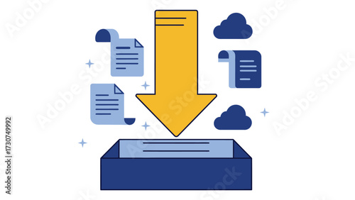 Download arrow icon with tray and digital file transfer elements