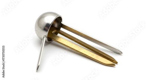 Shiny metallic paper fastener brad for office stationery and binding documents isolated PNG with Transparent Background