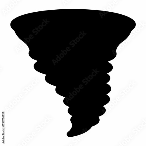 Tornado illustration in black silhouette depicting a swirling storm phenomenon
