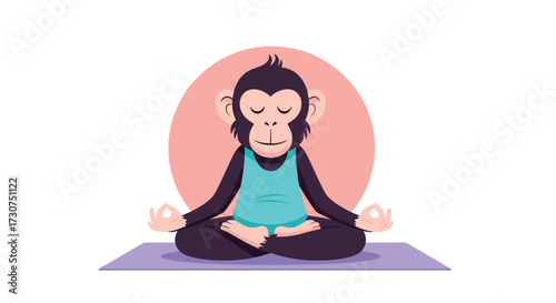 A monkey is meditating peacefully on a yoga mat.