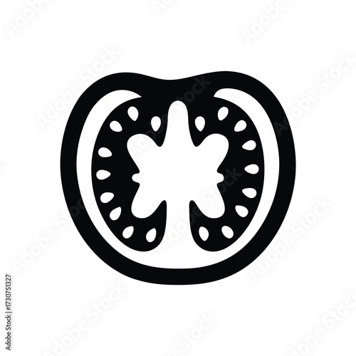 Monochrome image of a sliced tomato with seeds, an ideal ingredient illustration