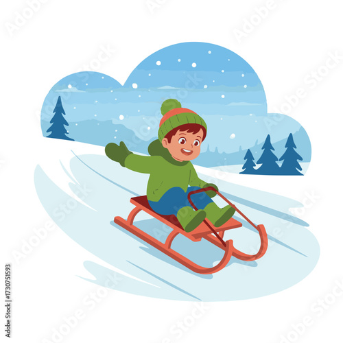 Joyful Children Winter Adventure Vector Illustration