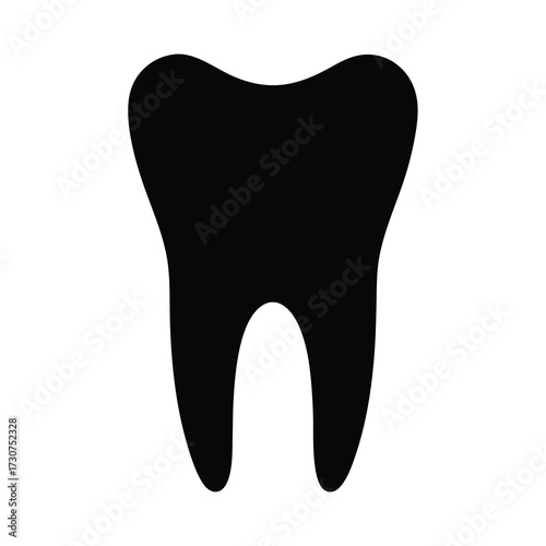 Isolated black tooth silhouette on white background representing dental care concept