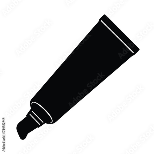Black and white vector illustration of a squeeze tube with product oozing