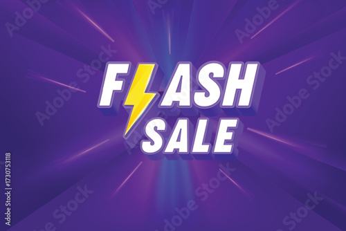 Flash Sale Banner With Thunder Sign On Dark Purple Background. Special Shopping Offer Campaign. Retro Style Design Vector Illustration.