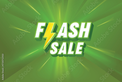 Flash Sale Banner With Thunder Sign On Dark Green Background. Special Shopping Offer Campaign. Retro Style Design Vector Illustration.