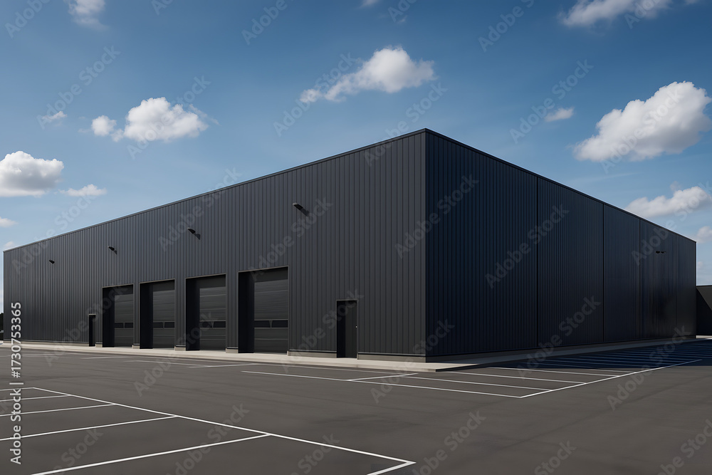 Obraz premium Logistics center, warehouse or large retail store under a blue sky.