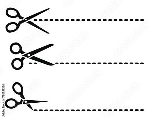 scissors icon set with cut line on white background 