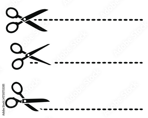 scissors icon set with cut line on white background 