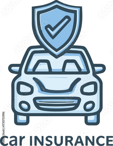 Vector art of car insurance icon with shield and check mark