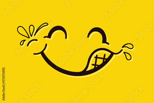 Yummy face smiley icon delicious with tongue lick mouth, tasty food eating emoticon face on yellow background, tasty emoji with saliva drops, smile vector cartoon line style
Yummy face smiley icon del