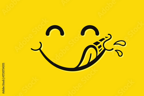 Yummy face smiley icon delicious with tongue lick mouth, tasty food eating emoticon face on yellow background, tasty emoji with saliva drops, smile vector cartoon line style
Yummy face smiley icon del