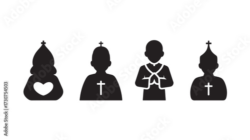 Set of religious leader icons featuring minimalist glyphs of clergy members ideal for faith-based websites and apps