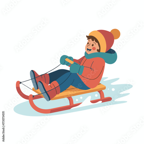 Joyful Children Winter Adventure Vector Illustration