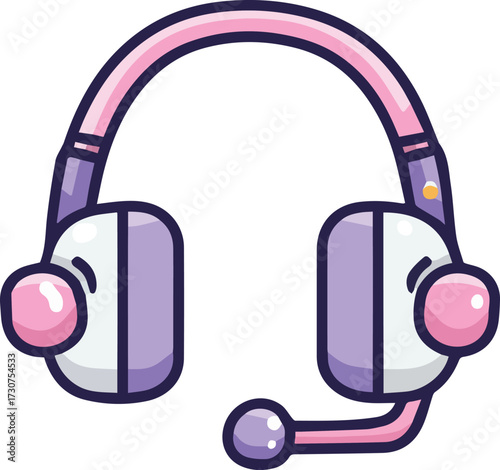 Vector art of cute cartoon headset with microphone for gaming or podcasting
