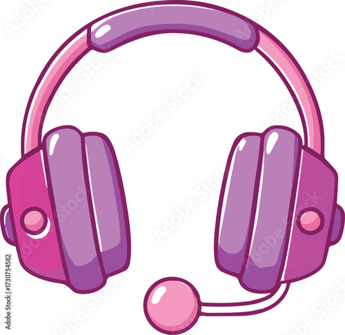 Vector art of cute pink and purple headset for communication