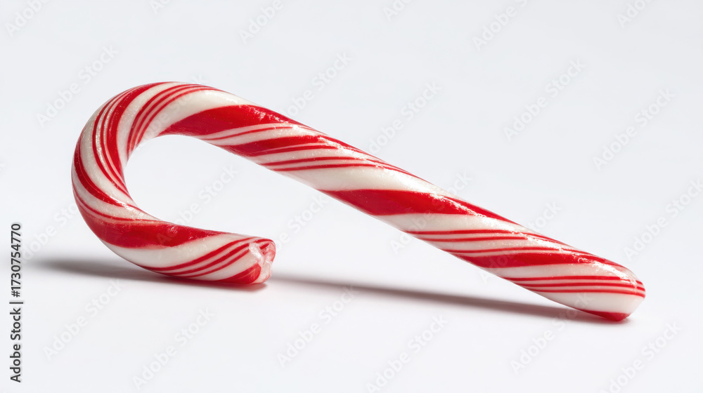 Obraz premium Candy cane with red and white stripes isolated on white background, symbol of christmas and holiday sweetness