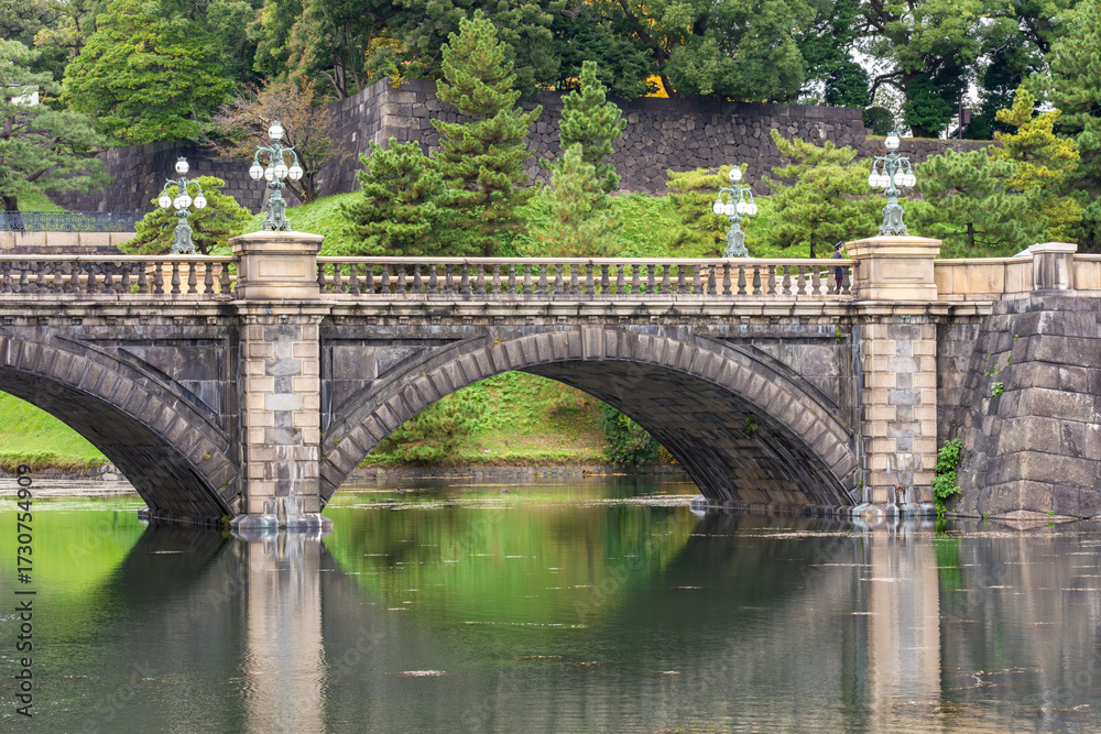 Naklejka premium Bridge leading to Tokyo Imperial palace and gardens, Japan