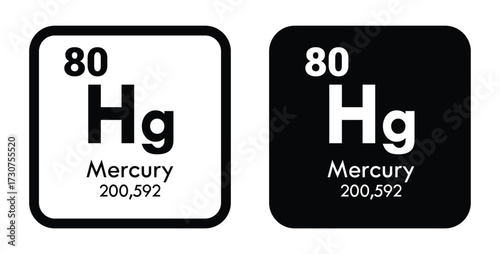 Mercury, Hg, chemical periodic element icon. The chemical element of the periodic table. Sign with atomic number. Mercury element