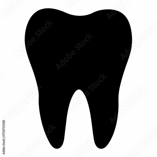 A simple black silhouette illustration of a molar tooth on white background
