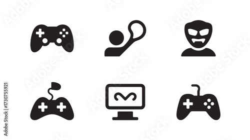 Set of gaming and sports icons simple flat vector glyphs for app and web design isolated on white background