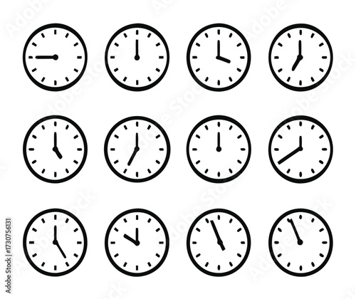 set of Flat clock icons isolated on white background. World clock, time zone. Vector illustration - Vector 