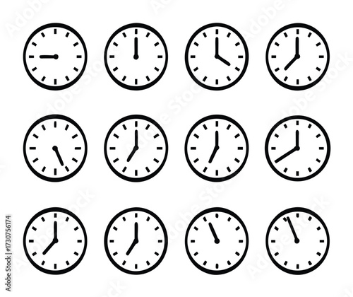 set of Flat clock icons isolated on white background. World clock, time zone. Vector illustration - Vector 
