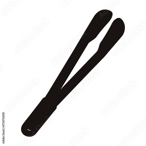 Black silhouette of hair tweezers angled on a white background showing detail