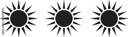 Three stylized black sun icons with sharp rays arranged in a row symbol graphic