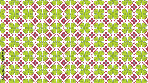 Seamless Geometric Floral Trellis Pattern with Green Leaves