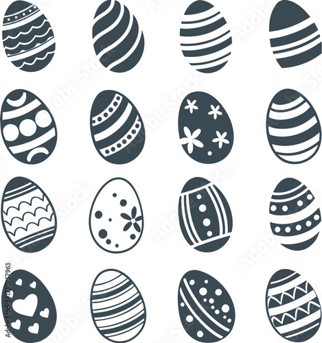 Easter eggs, Easter day festival icon set, ostern egg icons with decoration patterns symbols collection, logo isolated vector illustration 