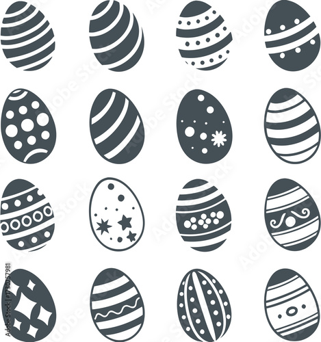 Easter eggs, Easter day festival icon set, ostern egg icons with decoration patterns symbols collection, logo isolated vector illustration 