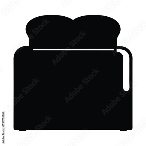 Simplified black silhouette illustration of a toaster with two slices of bread