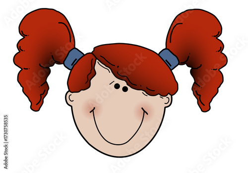 Smiling Little Girl with Red Pigtails